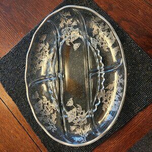 Vintage Silver City Glass Co Sterling-On-Crystal Large Divided Oval Relish Dish